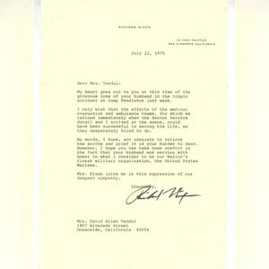 Original Letter From Richard Nixon Post Presidency To Marine widow RARE